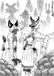  &lt;3 4_fingers abstract_background absurd_res anthro beastars black_and_white blush canid canine canis clothed clothing coyote crossgender durham_(beastars) female female/female fingers flirting fully_clothed fur hi_res hyena mammal miguno_(beastars) monochrome plant romantic shrub sketchy small_waist smile smiling_at_each_other smiling_at_partner spots spotted_body spotted_fur spotted_hyena teeth yanisp5 