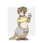  2023 absurd_res anthro brown_body brown_fur countershade_torso countershading digital_media_(artwork) female fur green_eyes hi_res looking_at_viewer louart mammal midriff mustelid otter signature simple_background smile solo standing white_background 