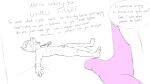  anthro canid canine canis chastity_cage chastity_device cuff_(restraint) domestic_dog el_brapitto english_text handcuffed handcuffs hi_res kevin_(el_brapitto) lying male mammal metal_cuffs on_back pink_body restraints solo text 