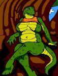  anthro belly big_breasts bottomless breasts clothed clothing danellz digital_media_(artwork) featureless_breasts female green_body green_scales low_res multicolored_body multicolored_scales navel non-mammal_breasts outie_navel pregnant reptile scales scalie shirt sitting solo topwear two_tone_body two_tone_scales yellow_body yellow_scales 