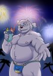  anthro bear belly biceps bulge cigarette clothing eyewear fireworks fur glasses ilan1985 leib_(tas) lifewonders male mammal musclegut navel night nipples one_eye_closed palm_tree pecs plant polar_bear smoking solo speedo swimwear tokyo_afterschool_summoners tree ursine white_body white_fur wink 