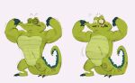  2023 abdominal_scar absurd_res alligator alligatorid anthro belly biceps biped bodily_fluids cranky_(where&#039;s_my_water?) crocodilian digital_media_(artwork) featureless_crotch flexing flying_sweatdrops green_body green_scales hi_res kogito male open_mouth overweight overweight_anthro overweight_male pose reptile scales scalie scar solo standing sweat sweatdrop tail teeth where&#039;s_my_water? 
