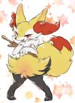  1girl animal_ear_fluff animal_ears animal_feet animal_hands animal_nose artist_name black_fur blush body_fur braixen commentary dated english_commentary flat_chest fox_ears fox_girl fox_tail full_body furry furry_female hands_up happy highres holding holding_stick ingi looking_at_viewer multicolored_fur neck_fur one_eye_closed open_mouth own_hands_together pigeon-toed pokemon pokemon_(creature) red_eyes signature sketch smile snout solo sparkle standing star_(symbol) starry_background stick tail white_background white_fur yellow_fur 