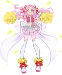  1girl clover_earrings commentary_request crop_top cure_yell earrings eyelashes fpminnie1 hair_ornament hair_ribbon happy heart heart_hair_ornament heart_pouch highres holding holding_pom_poms hugtto!_precure jewelry long_hair looking_at_viewer magical_girl midriff navel nono_hana pink_crop_top pink_eyes pink_hair pink_skirt pom_pom_(cheerleading) precure ribbon short_bangs simple_background sketch skirt smile solo thighhighs thighs white_background white_thighhighs 