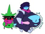 abdominal_bulge anthro armor belly belly_expansion belly_inflation belly_overhang big_butt blue_body blush bovid butt caprine clothing deltarune digestion digestion_noises digital_drawing_(artwork) digital_media_(artwork) duo english_text expansion exposed eyewear glasses goat human humanoid inflation kris_(deltarune) low_res male male/male mammal navel overweight overweight_male predator/prey questionable_consent ralsei robe rubber rubber_clothing rubber_suit rumbling_stomach scarf sludgeon soft_vore sound_effects spread_legs spreading squimpus_mcgrimpus squish text thick_thighs thigh_gap thigh_squish undertale_(series) unknown_prey vore willing_prey 