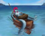  anthro blue_body boat breasts buckovskiart exposed_breasts feet female fish hair marine muscular muscular_female nipples pink_hair pink_nipples scalie sea shark shark_tail sleeping solo vehicle water watercraft 