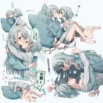  ... 2girls animal_ears aqua_hair arms_around_neck bang_dream! barefoot blue_shirt bow braid cat_pillow cellphone chinese_commentary chinese_text commentary_request girl_on_top green_eyes grey_shirt hair_bow heart hikawa_hina hikawa_sayo holding holding_phone hug imminent_kiss incest long_hair looking_at_another medium_hair multiple_girls multiple_hair_bows phone shirt siblings signature sisters smartphone smile sparkle sparkling_aura spoken_heart tail tanco_sae translation_request twin_braids twincest twins white_background 