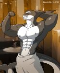  abs absurd_res alkan anthro big_(disambiguation) black_body cetacean chest_(disambiguation) dolphin dovel flexing hi_res male mammal marine muscular muscular_anthro muscular_male navel nipples oceanic_dolphin orca pecs smile smiley_face solo toothed_whale towel towel_only 
