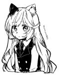  1girl alternate_hair_length alternate_hairstyle animal_ears arknights blush cat_ears cat_girl collared_shirt cropped_arms cropped_torso greyscale highres long_hair long_sleeves looking_at_viewer monochrome mousse_(arknights) necktie no_headwear shirt simple_background sketch solo twitter_username upper_body very_long_hair vest white_background yom_(ymayma00ss) 