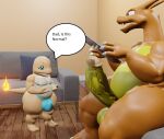  2023 3d_(artwork) anthro balls bodily_fluids charizard charmander clothing cum digital_media_(artwork) duo english_text erection father_(lore) father_and_child_(lore) father_and_son_(lore) furniture generation_1_pokemon genital_fluids genitals goeybowser lactating looking_down male male/male milk nintendo nipples nude parent_(lore) parent_and_child_(lore) parent_and_son_(lore) penis pokemon pokemon_(species) reading_magazine scalie shocked shocked_face son_(lore) text underwear 