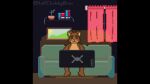  animated anthro bear bodily_fluids brown_body brown_fur cum digital_media_(artwork) fur furniture genital_fluids hi_res male mammal on_sofa pixel_(artwork) pixel_animation sitting sitting_on_sofa slightly_chubby sofa solo watching_tv 