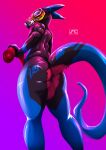  anthro anus avaliy_conely clothing gas_mask hi_res lex_sergal male mask rubber rubber_clothing rubber_suit sergal sex_toy solo 