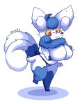  2021 2_tails anthro artist_name big_breasts blue_body blue_clothing blue_fur blue_panties blue_underwear blush blush_lines breasts chubby_anthro chubby_female clothed clothing eyelashes female full-length_portrait fur generation_6_pokemon hip_tuft holding_breast huge_breasts looking_down_at_self meowstic mouth_closed multi_tail multicolored_body multicolored_fur navel nintendo panties panties_only paws pixcello pokemon pokemon_(species) portrait red_eyes ruff shadow short_stack simple_background solo tail thick_thighs topless tuft two_tone_body two_tone_fur underwear underwear_only white_background white_body white_fur yellow_sclera 
