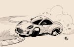  artist_name car caterham caterham_project_v chibi drifting english_commentary grass highres leaf monochrome motor_vehicle no_humans original racetrack sepia sports_car vehicle_focus will_pierce 