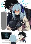  ... 1boy 1girl absurdres black_hair blue_eyes blue_hair boku_no_hero_academia crazy_grin dabi_(boku_no_hero_academia) genderswap genderswap_(mtf) groping hand_on_another&#039;s_face headset heart hetero highres kurenaiz1 long_hair meme monitor red_eyes seggs_(meme) shigaraki_tomura spiked_hair spoken_ellipsis 