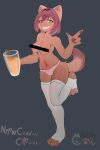  absurd_res anthro beverage brown_body clothing date_hair female green_eyes hi_res legwear nrpwccold221 open_toe_socks panties pink_clothing pink_panties pink_underwear solo stockings underwear white_clothing white_legwear white_stockings 