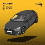  artist_name car commission english_commentary english_text floating glowing highres hyundai hyundai_i20 jp60 korean_text logo motor_vehicle no_humans orange_background original shadow vehicle_focus 