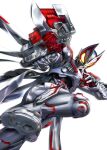  1boy aiming aiming_at_viewer armor bodysuit boost_mark_ix_buckle boots cape commentary_request driver_(kamen_rider) flaming_eye fox_mask geats_buster_qb9 glowing glowing_eyes gunblade helmet highres holding holding_sword holding_weapon kamen_rider kamen_rider_geats kamen_rider_geats_(series) kamen_rider_geats_ix light_particles male_focus mask masukudo_(hamamoto_hikaru) solo sword weapon white_background white_footwear yellow_eyes 