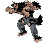  1boy abs animal_ears arm_hair bara blank_eyes body_fur bulge chest_hair claw_pose claws foot_hair from_side full_body hairy horikwawataru knuckle_hair large_feet large_pectorals long_tongue looking_ahead male_focus monster_boy muscular muscular_male navel_hair nipples original pectorals saliva short_hair solo standing tail thick_thighs thighs tongue topless_male veins veiny_arms werewolf wolf_ears wolf_tail 