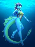  2023 3:4 absurd_res anthro aquatic_dragon blue_body clothing digital_media_(artwork) dragon female hi_res leviathan marine mykegreywolf open_mouth sea solo swimming swimwear topwear underwater water 