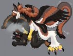  2023 anthro arm_tuft birdpaw_(artist) black_body black_fur black_hair black_horn_tip blep blush breath brown_body brown_feathers brown_fur brown_hair bruised claws digital_media_(artwork) dipstick_horn dragon duo elbow_tuft eyes_closed fangs feathered_dragon feathered_tail feathered_wings feathers full-length_portrait fur furred_dragon fursona_(birdpaw) glistening glistening_claws glistening_hair hair hi_res horn larger_anthro larger_male male monotone_hair multicolored_body multicolored_feathers multicolored_fur multicolored_horn multicolored_wings orange_body orange_feathers orange_fur pawpads pink_pawpads pink_tongue portrait red_inner_ear red_tongue scar size_difference smaller_anthro smaller_male smile smoke tail tail_tuft talon_hands teeth tongue tongue_out tuft white_body white_feathers white_fur white_horn wings wounded yellow_talons 