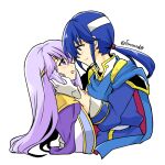  1boy 1girl blue_hair brother_and_sister circlet dress fire_emblem fire_emblem:_genealogy_of_the_holy_war hand_on_another&#039;s_cheek hand_on_another&#039;s_face hand_on_another&#039;s_wrist headband julia_(fire_emblem) long_hair looking_at_another open_mouth ponytail purple_eyes purple_hair seliph_(fire_emblem) siblings simple_background white_headband yukia_(firstaid0) 
