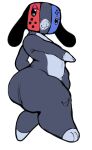  ambiguous_gender animate_inanimate anthro beady_eyes black_eyes blue_body bottom_heavy canid canine canis dipstick_limbs domestic_dog eyelashes floppy_ears grey_body lop_ears mammal nintendo nintendo_switch red_body simple_background solo sussyrock switch_dog thick_thighs white_background wide_hips 