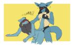  2023 absurd_res animal_genitalia animal_penis anthro blush bodily_fluids canine_genitalia canine_penis chest_tuft cocoach3rry cum duo ejaculation english_text eyes_closed from_behind_position generation_4_pokemon genital_fluids genitals hi_res holding_tail lucario male male/male nintendo nipples nude one_eye_closed open_mouth penis pokemon pokemon_(species) raised_tail riolu sex sheath tail text tuft wink 