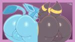  2023 anthro anthrofied artist_name balls bedroom_eyes bent_over big_balls big_butt black_body black_fur black_nose black_pupils blue_body blue_eyes blue_fur blue_inner_ear border butt digital_media_(artwork) duo eeveelution frumples fur generation_2_pokemon generation_4_pokemon genitals glaceon glistening glistening_body half-closed_eyes huge_butt looking_at_viewer looking_back looking_back_at_viewer male markings multicolored_body multicolored_fur narrowed_eyes nintendo nude outline pokemon pokemon_(species) pokemorph presenting presenting_hindquarters pupils purple_background purple_border purple_outline raised_tail rear_view red_eyes seductive simple_background smile standing tail thick_thighs two_tone_body two_tone_fur umbreon white_pupils wide_hips yellow_body yellow_fur yellow_markings 
