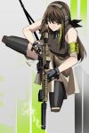  1girl absurdres assault_rifle brown_eyes brown_hair call_of_duty call_of_duty:_modern_warfare_2 casing_ejection gar32 girls&#039;_frontline gloves green_hair gun highres holding jacket long_hair m4_carbine m4a1_(girls&#039;_frontline) mask multicolored_hair parody rifle shell_casing skull_mask solo streaked_hair tagme weapon 
