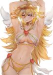  1girl alternate_costume armlet arms_up blonde_hair blue_eyes bracelet breasts earrings highres jewelry long_hair magion02 navel panties panty_&amp;_stocking_with_garterbelt panty_(psg) smile solo stomach underwear 