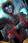  1boy 1girl alex_milne autobot blue_eyes bumblebee_(transformers) english_commentary from_below glowing glowing_eyes hetero imminent_penetration indoors looking_down mecha no_humans pov robot science_fiction spacecraft teeth the_transformers_(idw) thumbs_up transformers upper_teeth_only windblade 