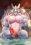  2_horns abs activision animal_genitalia anthro biceps bodily_fluids bubba_(spyro) cum dragon ejaculation genital_fluids genital_slit genitals hi_res horn male muscular muscular_anthro muscular_male muscular_thighs pecs primodrago scales scalie slit solo spikes spikes_(anatomy) spyro_the_dragon wings 