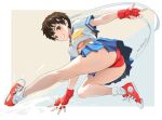  1girl ass brown_hair cacn capcom fingerless_gloves gloves highres kasugano_sakura looking_at_viewer panties shoes short_hair smile sneakers socks solo street_fighter teeth underwear 