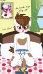  absurd_res anthro bed bedroom cheerilee_(mlp) clothed clothing equid equine friendship_is_magic furniture gift_bow gift_box gift_wrapped hasbro hi_res horse male mammal my_little_pony offscreen_character pipsqueak_(mlp) pony solo tolpain underwear underwear_only young 