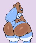  2023 absurd_res anthro big_butt black_sclera blue_clothing blue_crop_top blue_ears blue_eyes blue_eyeshadow blue_legwear blue_lips blue_panties blue_stockings blue_underwear brown_body brown_ears brown_tail bulge butt clothing colored digital_media_(artwork) ethan_(reathe) eyeshadow generation_4_pokemon girly hi_res huge_butt legwear lips looking_at_butt looking_back lopunny makeup male nintendo panties pattern_clothing pattern_legwear pattern_shirt pattern_stockings pattern_topwear pokemon pokemon_(species) rear_view scut_tail shirt short_tail simple_background solo stockings striped_clothing striped_crop_top striped_legwear striped_shirt striped_stockings striped_topwear stripes tail thick_lips tight_clothing topwear underwear virito white_clothing white_crop_top white_legwear white_stockings 