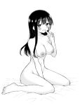  1girl :d boku_no_kokoro_no_yabai_yatsu breasts completely_nude greyscale highres large_breasts long_hair looking_at_viewer monochrome navel nipples nude open_mouth sitting smile solo straight_hair yamada_anna zeroasann 