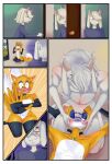  2_tails anthro boss_monster bovid caprine clothing coffeedaddii comic duo genitals girly instant_loss_2koma legwear lipstick_on_penis lyru_dreemurr makeup male male/male mammal mirror mobian_fox multi_tail oral penis roko_prower sex stockings surprise tail undertale undertale_(series) 