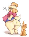  4:5 absurd_res animal_crossing anthro big_breasts big_butt bodily_fluids breasts butt butt_slap canid canine canis dialogue dildo domestic_dog eyewear female fur genital_fluids glasses hi_res huge_breasts huge_butt isabelle_(animal_crossing) kryadrawgin mammal nintendo nipple_outline pussy_juice sex_toy shih_tzu simple_background slap slapping_own_butt slapping_self thick_thighs toy_dog white_background yellow_body yellow_fur 