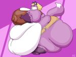  2018 3_toes 4:3 5_fingers anthro areola areola_slip barefoot batspid2 belly big_areola big_belly big_breasts big_butt big_nipples biped black_eyebrows black_eyelashes black_eyes blonde_hair bottomwear breasts brown_clothing brown_topwear butt canid canine cel_shading cleavage cleavage_overflow clothed clothing crop_top digital_drawing_(artwork) digital_media_(artwork) double_chin ear_markings eva_(batspid2) eyebrow_through_hair eyebrows facial_markings feet female fingers flabby_arms fox full-length_portrait fur gloves_(marking) hair head_markings holding_breast huge_areola huge_breasts huge_butt huge_nipples huge_thighs hyper hyper_belly hyper_breasts hyper_butt hyper_hips hyper_thighs ineffective_clothing leg_markings looking_aside love_handles mammal markings mature_anthro mature_female midriff morbidly_obese morbidly_obese_anthro morbidly_obese_female multicolored_body multicolored_fur navel nipple_slip nipples obese obese_anthro obese_female overweight overweight_anthro overweight_female pink_body pink_fur portrait puffy_areola puffy_nipples purple_background purple_body purple_fur shaded shirt side_view signature simple_background smile socks_(marking) solo standing tail tail_markings tail_tuft thick_thighs tight_clothing toes topwear translucent translucent_hair tuft white_body white_fur yellow_bottomwear yellow_clothing yoga_shorts 
