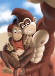  absurd_res ape balls blush diddy_kong donkey_kong_(character) donkey_kong_(series) duo erection genitals gesture haplorhine hi_res humanoid_genitalia humanoid_penis male male/male mammal nintendo penis primate tush v_sign 