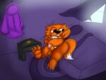  anthro bed bedroom canid canine chubby_male claws curtains eyewear fox fur fur_tuft furniture glasses hi_res jay_(jaythefox333) jaythefox333 male mammal musk orange_body orange_fur purple_background ring rug short_stack simple_background sitting smile sniffing_self solo toe_claws tuft white_body white_fur window 