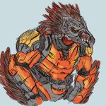  1:1 alien anthro arm_feathers armor avian avian_caruncle beak biomecharnotaurus codpiece colored colored_sketch cuirass english_text fangs feathers female_(lore) grey_body grey_skin halo_(series) hi_res kig-yar male microsoft orange_armor pupils red_body red_feather_hair red_feathers red_neck red_skin rerebrace scalie sketch slit_pupils solo spaulder t&#039;vaoan teeth text vambrace xbox_game_studios yellow_eyes 