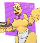  animatronic anthro avian big_breasts bird breasts chica_(fnaf) clothing digital_media_(artwork) feathered_wings feathers female five_nights_at_freddy&#039;s hair hi_res jodelr looking_at_viewer machine open_mouth robot scottgames smile solo winged_arms wings 