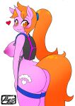  &lt;3 2023 alternate_species alyrise amber_eyes anthro backpack_only big_breasts big_butt blush breasts butt cutie_mark equid equine fan_character female fluffy fluffy_tail fur hair harness hasbro hi_res horn horse huge_butt looking_back mammal my_little_pony nipples nude orange_hair parachute_pack pink_body pink_fur pink_horn pink_nipples pony ponytail rear_view signature simple_background smile solo tail unicorn white_background 