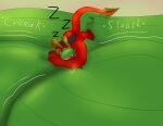  4_fingers anthro belly big_belly black_claws black_hair brown_horn claws dragon female fingers hair hi_res horn hyper hyper_belly ingeir_palar multicolored_body scalie sleeping solo tail watermark 