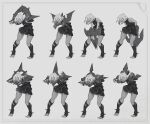 1girl briar_(league_of_legends) chain chained concept_art english_commentary full_body grey_background greyscale hair_between_eyes league_of_legends looking_at_viewer medium_hair monochrome official_art open_mouth pointy_ears sharp_teeth sidelocks simple_background smile standing teeth toeless_legwear vampire wrist_cuffs 