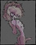  2023 alpha_channel anthro balls bird_dog bloodshot_eyes canid canine canis creepy creepy_smile digital_media_(artwork) domestic_dog emo_haircut fluffy genitals gesture hi_res humanoid_genitalia humanoid_penis hunting_dog looking_at_viewer male mammal markings middle_finger paper_background penis retriever sauce_(spitthesauce) simple_background skinny smile solo spitthesauce spots spotted_markings transparent_background worm 