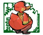  abstract_background anatid animal_crossing anseriform anthro artist_name avian beak bird bottomless butt clothed clothing duck female hi_res kafrizzzle ketchup_(animal_crossing) looking_back monobutt nintendo overweight overweight_anthro overweight_female rear_view red_body shirt shirt_only signature solo tail thick_thighs three-quarter_view topwear topwear_only view yellow_beak 
