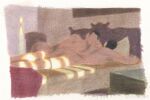 2boys absurdres bara bedroom blanket completely_nude couple faceless faceless_male feet_out_of_frame highres long_sideburns lying male_focus multiple_boys nude on_bed on_side on_stomach original painterly short_hair sideburns window_shade yaoi yuzhou_fei_gou 